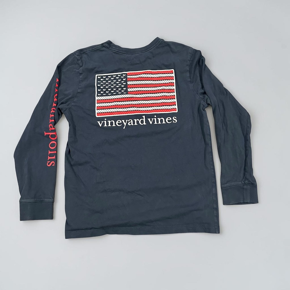Vineyard Vines Boys Long Sleeve Indianapolis Flag Whale Shirt Navy Blue Size M